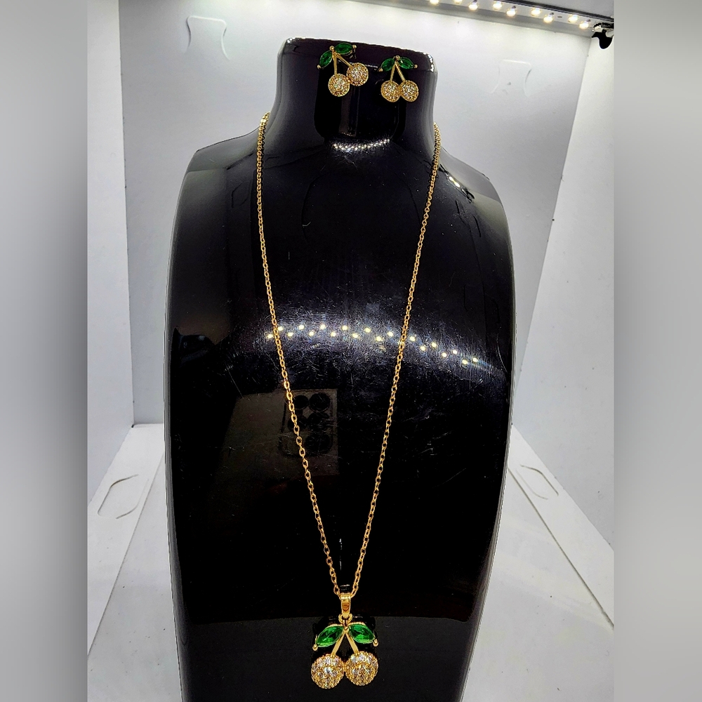 Gold Cherry Necklace and Earring Set